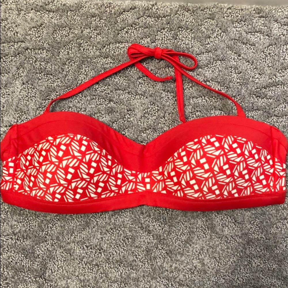 Athleta Red/off white bandeau bikini top